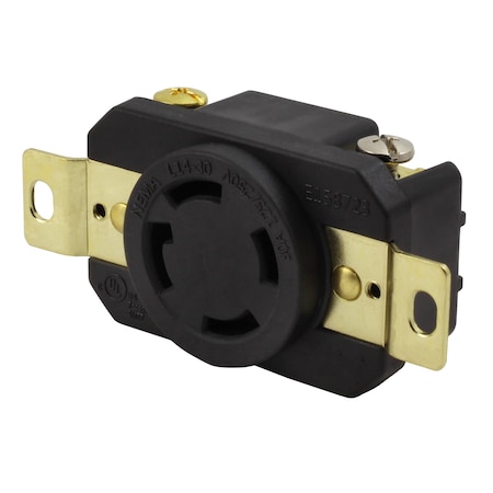 Ac Works Locking Receptacle, L14-30R, 30 A, 125/250V AC, 3 Pole, Flush Mount, Black FML1430R